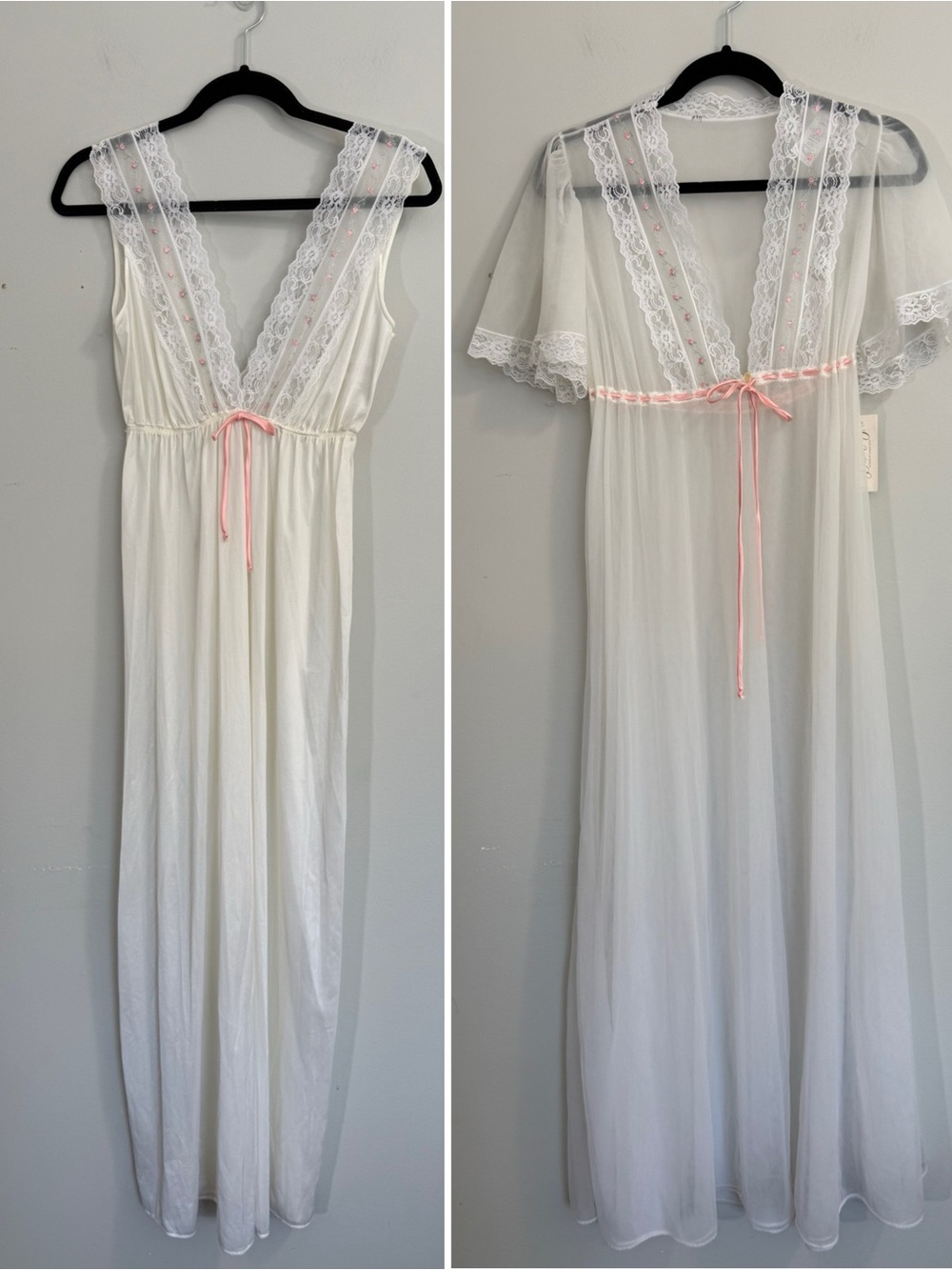 NWT Vintage Dreamaway Peignoir Nightgown Floral Lace Set 03272B